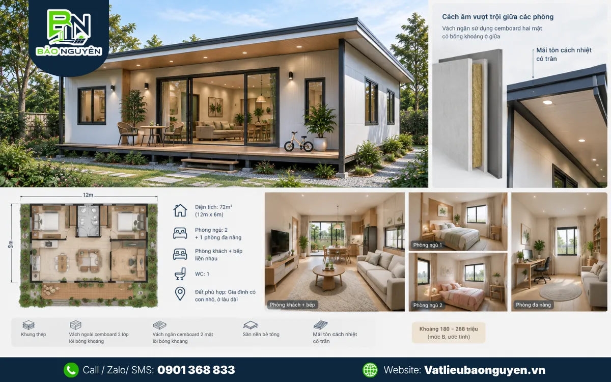 Nhà ở lắp ghép đẹp 72m² cho gia đình 4 người