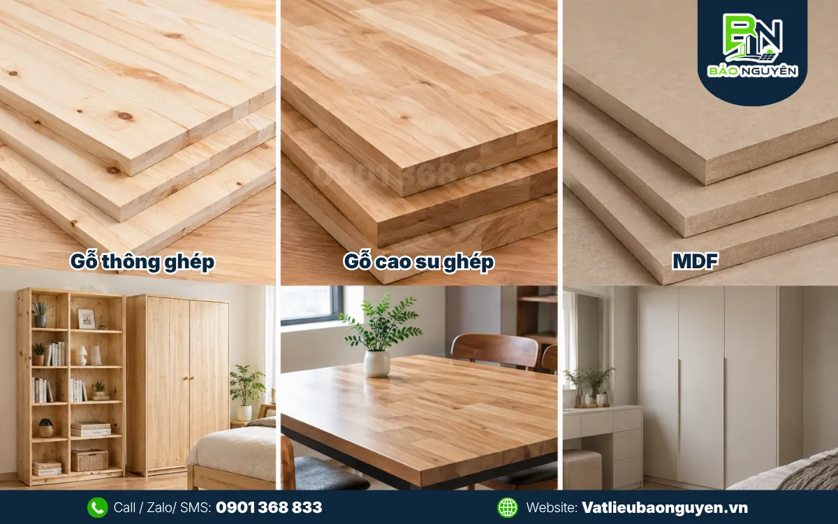 So Sánh Gỗ Thông Ghép vs Gỗ Cao Su Ghép vs MDF Cùng Độ Dày