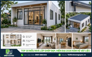 Nhà lắp ghép hiện đại mái bằng khối hộp 60m²